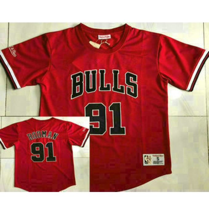 Men's Chicago Bulls #91 Dennis Rodman Red Short Sleeved AU Throwback Jersey