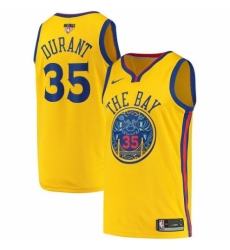 Men's Nike Golden State Warriors #35 Kevin Durant Authentic Gold 2018 NBA Finals Bound NBA Jersey - City Edition