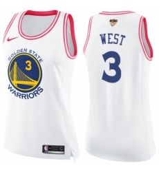 Women's Nike Golden State Warriors #3 David West Swingman White/Pink Fashion 2018 NBA Finals Bound NBA Jersey