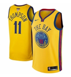 Men's Nike Golden State Warriors #11 Klay Thompson Swingman Gold 2018 NBA Finals Bound NBA Jersey - City Edition