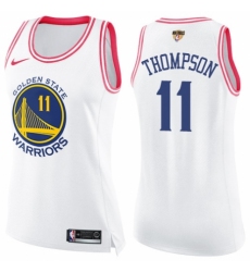 Women's Nike Golden State Warriors #11 Klay Thompson Swingman White/Pink Fashion 2018 NBA Finals Bound NBA Jersey