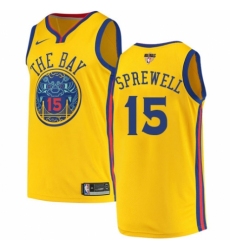Men's Nike Golden State Warriors #15 Latrell Sprewell Swingman Gold 2018 NBA Finals Bound NBA Jersey - City Edition