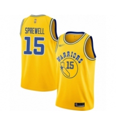 Women's Golden State Warriors #15 Latrell Sprewell Swingman Gold Hardwood Classics Basketball Jersey