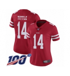Women's San Francisco 49ers #14 Y.A. Tittle Red Team Color Vapor Untouchable Limited Player 100th Season Football Jersey