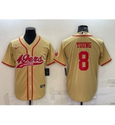 Men's San Francisco 49ers #8 Steve Young Gold With Patch Cool Base Stitched Baseball Jersey