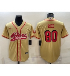 Men's San Francisco 49ers #80 Jerry Rice Gold Color Rush With Patch Cool Base Stitched Baseball Jersey