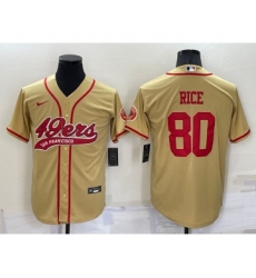 Men's San Francisco 49ers #80 Jerry Rice Gold Stitched Cool Base Nike Baseball Jersey