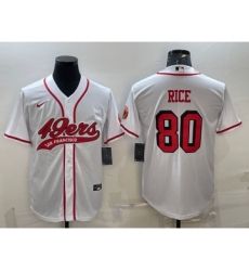 Men's San Francisco 49ers #80 Jerry Rice New White With Patch Cool Base Stitched Baseball Jersey