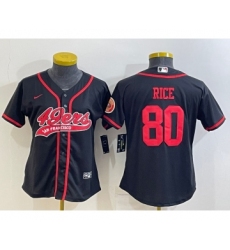 Women's San Francisco 49ers #80 Jerry Rice Black With Patch Cool Base Stitched Baseball Jersey