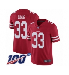 Men's San Francisco 49ers #33 Roger Craig Red Team Color Vapor Untouchable Limited Player 100th Season Football Jersey
