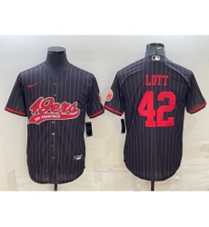 Men's San Francisco 49ers #42 Ronnie Lott Black Pinstripe With Patch Cool Base Stitched Baseball Jersey