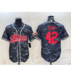 Men's San Francisco 49ers #42 Ronnie Lott Grey Camo With Patch Cool Base Stitched Baseball Jersey