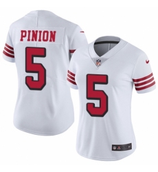 Women's Nike San Francisco 49ers #5 Bradley Pinion Limited White Rush Vapor Untouchable NFL Jersey