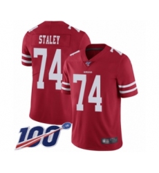 Men's San Francisco 49ers #74 Joe Staley Red Team Color Vapor Untouchable Limited Player 100th Season Football Jersey