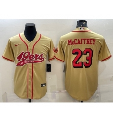 Men's San Francisco 49ers #23 Christian McCaffrey Gold Color Rush With Patch Cool Base Stitched Baseball Jersey