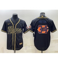 Men's Chicago Bears #34 Walter Payton Black Gold Team Big Logo With Patch Cool Base Stitched Baseball Jersey