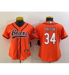 Women's Chicago Bears #34 Walter Payton Orange With Patch Cool Base Stitched Baseball Jersey