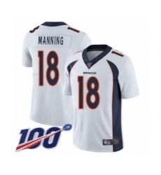 Men's Denver Broncos #18 Peyton Manning White Vapor Untouchable Limited Player 100th Season Football Jersey