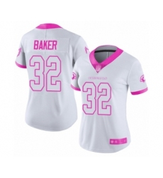Women's Arizona Cardinals #32 Budda Baker Limited White Pink Rush Fashion Football Jersey