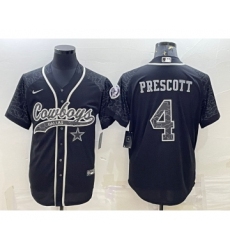 Men's Dallas Cowboys #4 Dak Prescott Black Reflective With Patch Cool Base Stitched Baseball Jersey