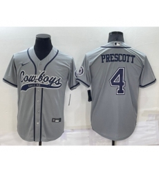 Men's Dallas Cowboys #4 Dak Prescott Grey Stitched Cool Base Nike Baseball Jersey