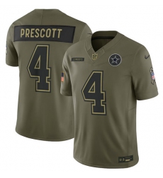 Men's Dallas Cowboys #4 Dak Prescott Olive 2025 Salute to Service Limited Football Stitched Jersey