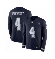 Men's Nike Dallas Cowboys #4 Dak Prescott Limited Navy Blue Therma Long Sleeve NFL Jersey