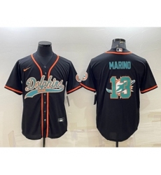 Men's Miami Dolphins #13 Dan Marino Black Team Big Logo With Patch Cool Base Stitched Baseball Jersey