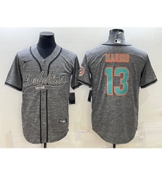 Men's Miami Dolphins #13 Dan Marino Grey Gridiron With Patch Cool Base Stitched Baseball Jersey