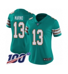 Women's Nike Miami Dolphins #13 Dan Marino Aqua Green Alternate Vapor Untouchable Limited Player 100th Season NFL Jersey