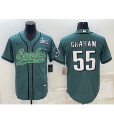Men's Philadelphia Eagles #55 Brandon Graham Green With Super Bowl LVII Cool Base Stitched Baseball Jersey