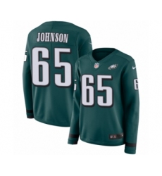 Women's Nike Philadelphia Eagles #65 Lane Johnson Limited Green Therma Long Sleeve NFL Jersey