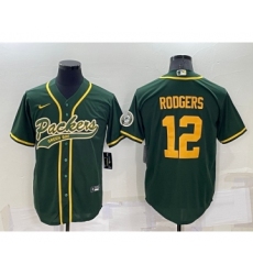 Men's Green Bay Packers #12 Aaron Rodgers Green Yellow Stitched MLB Cool Base Nike Baseball Jersey