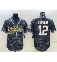 Men's Green Bay Packers #12 Aaron Rodgers Grey Camo With Patch Cool Base Stitched Baseball Jersey